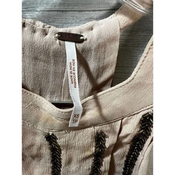 Free People Boho Tan Sleeveless Embroidered Midi Dress W/ Pockets XS - Picture 5 of 6